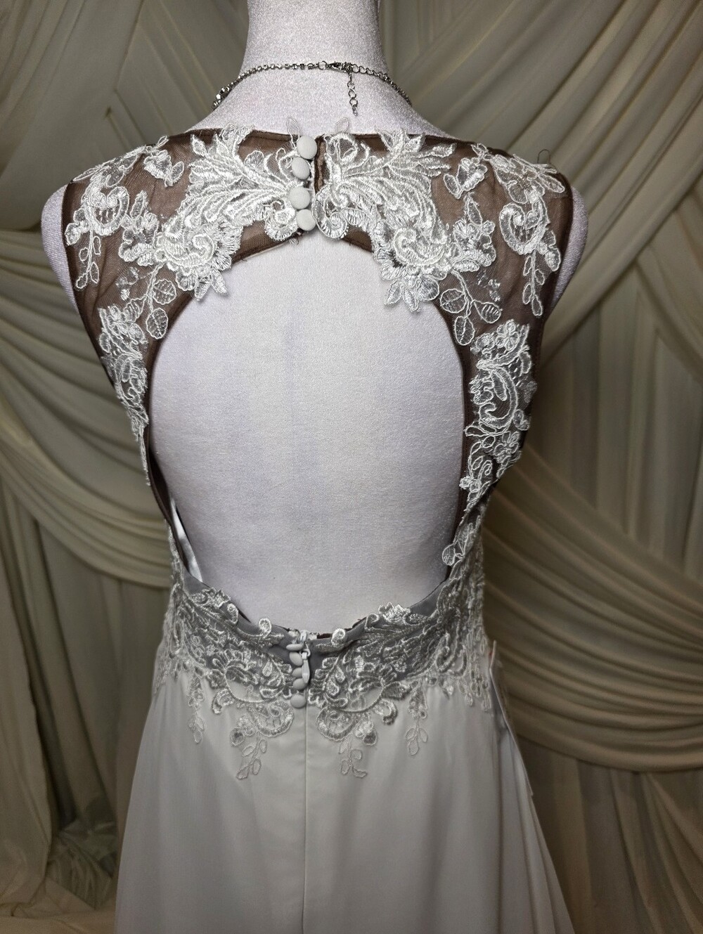 Azazie White Lace Appliqué A-Line Wedding Gown - Picture 7 of 14